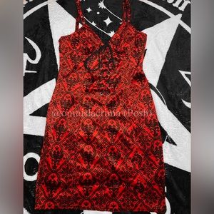RARE 1990s Lip Service Red Griffin FREAKS IN FUR Lace Up Mini Dress